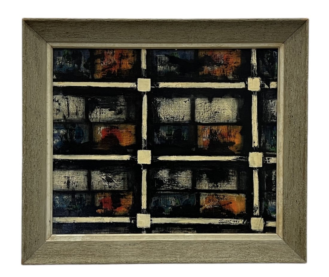 MId-Century Japanese Abstract Dated 1963, Signed: Oil on canvas 18 x 15 in, 21 1/2 x 18 in (framed)