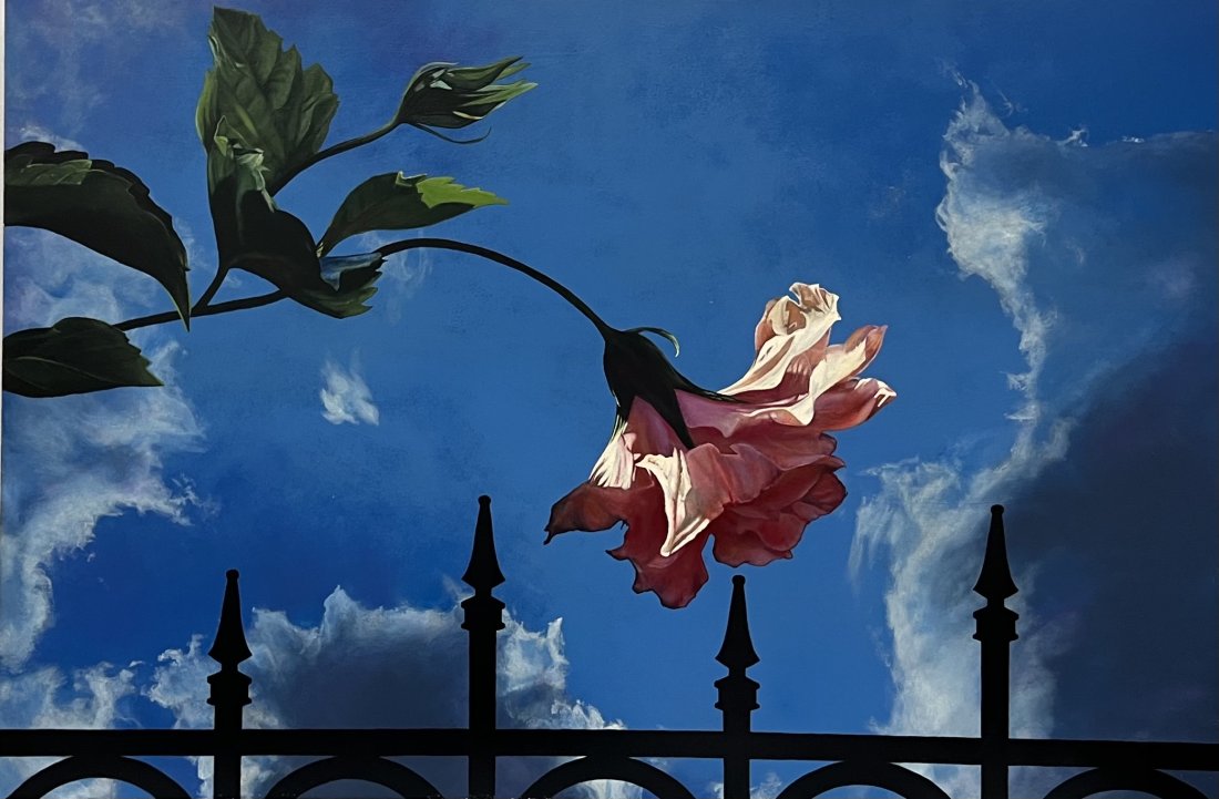 Hyperealist Flower Painting "The Secret Of Devotion": Acrylic on board 48 x 32in