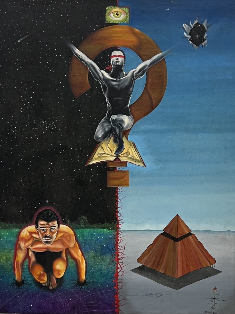 JAIME ADROVER (20th c, American) Surrealist Abstract: Oil on canvas 39 x 29 1/2 in
