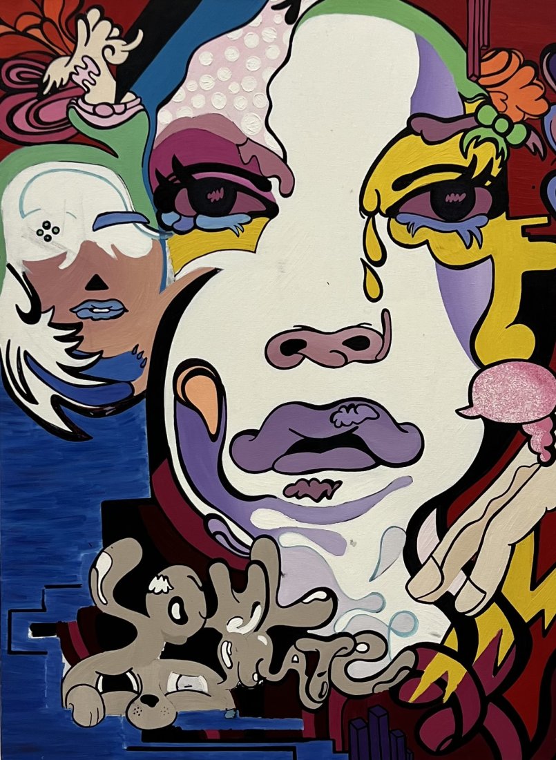 Contemporary Pop Art Abstract, Signed On Back: Acrylic on canvas 36 x 48 in
