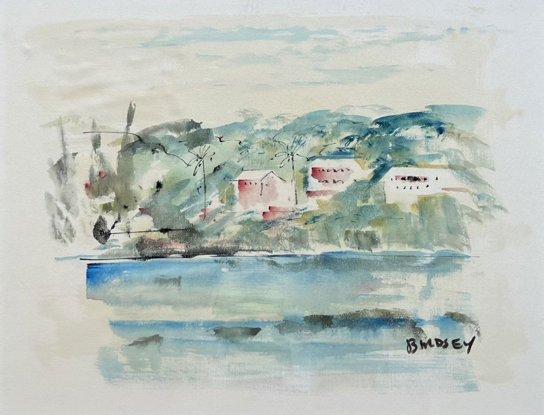 ALFRED BIRDSEY (20th c, Bermuda) Watercolor Harbor Scene (1 of 4)