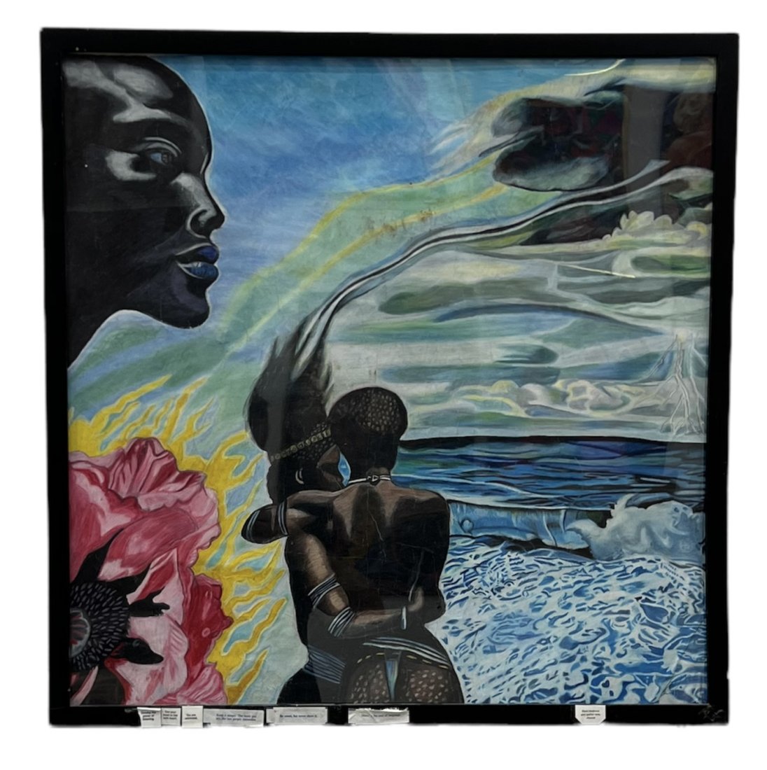 Vintage Surrealist Black Art Pastel Drawing: 25 1/4 x 15 1/4 in (framed)