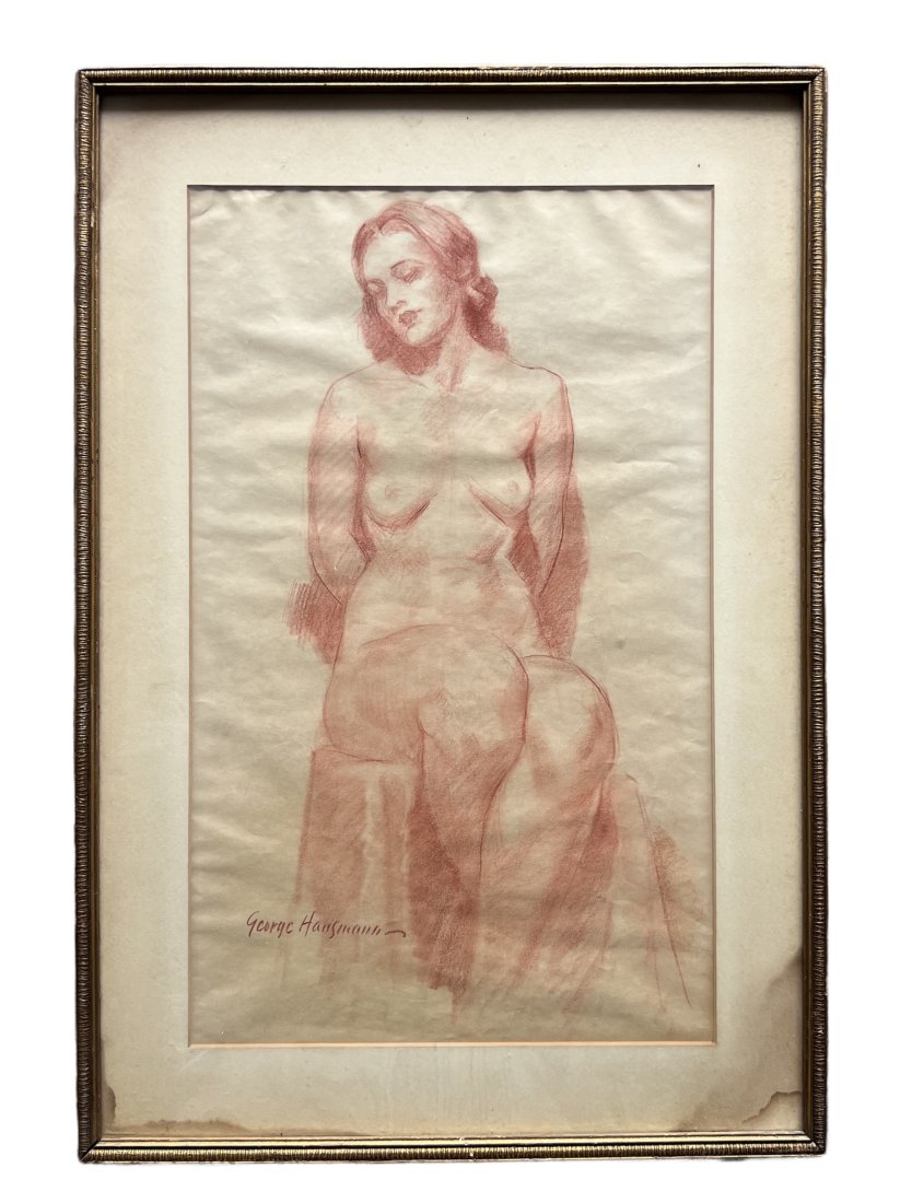 GEORGE HAUSMANN (Early 20th c, New York) Nude Drawing: 18 x 11 in, 23 x 15 1/2 in (framed).