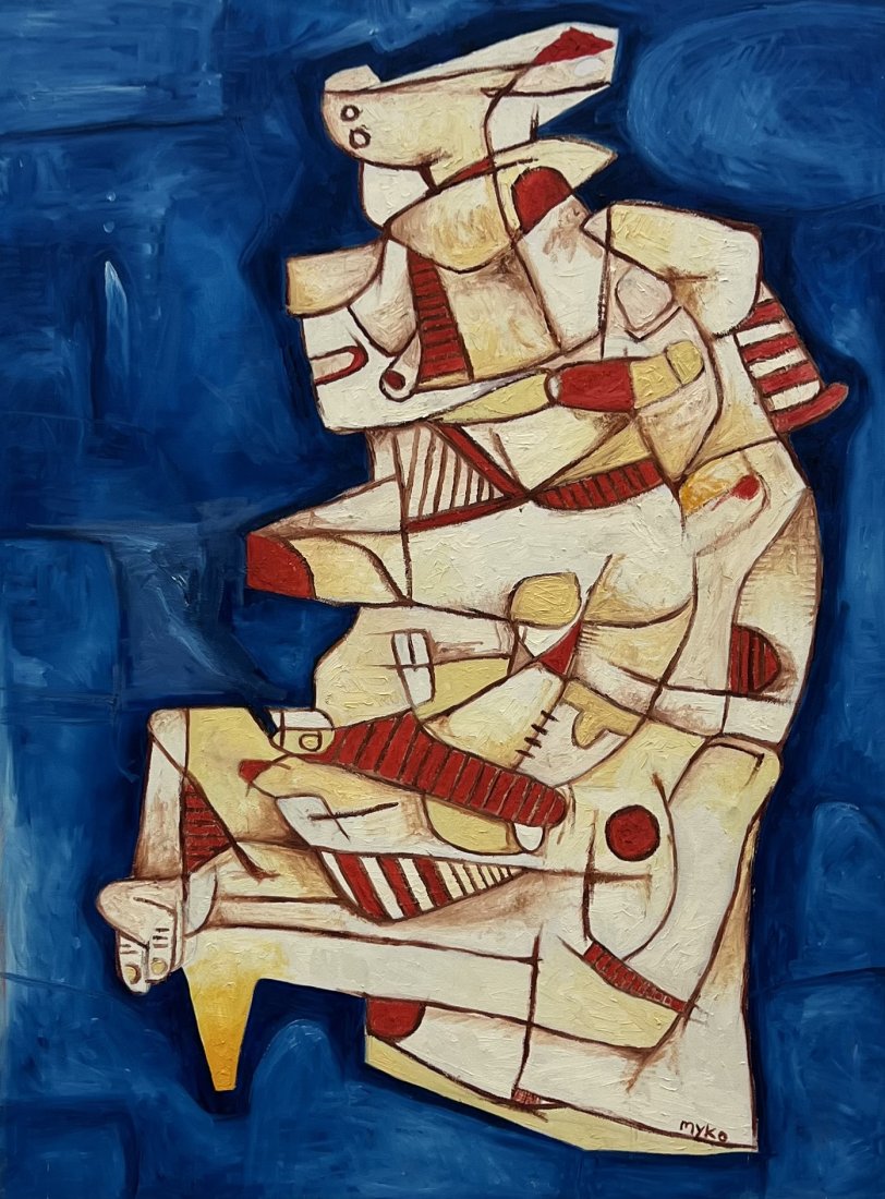 Cubist Abstract Painting, Signed: Oil on canvas 40 x 30 in