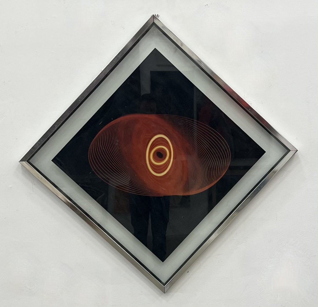 Mid-Century Modern Op Art Abstract Print, Heavy Glass Frame (1 of 2)