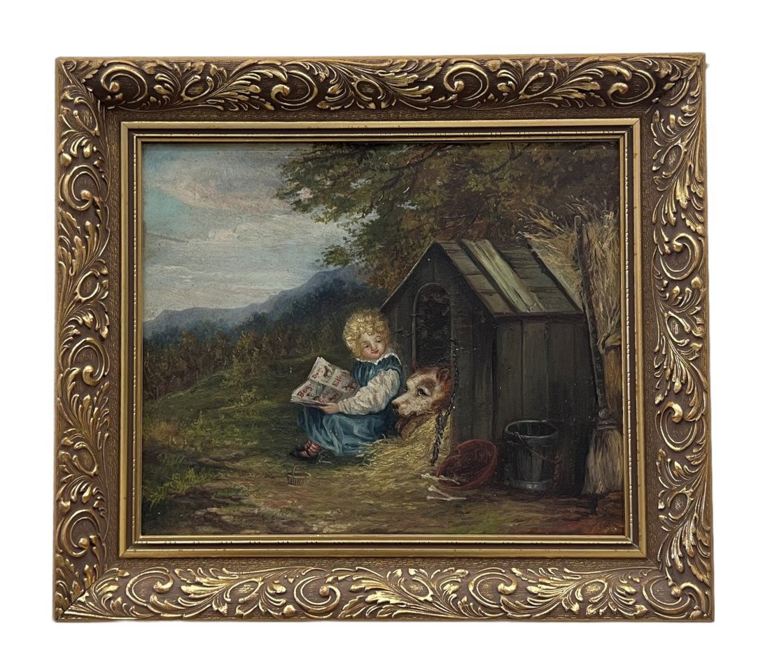 19th Century British School Painting Child & Dog (1 of 2)