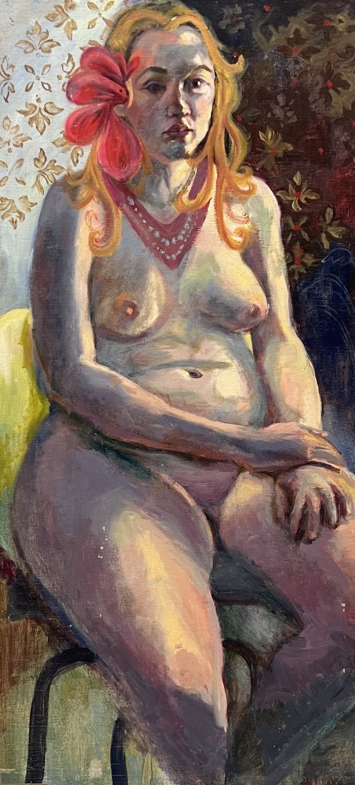Mid-Century American Modernist Nude Portrait, Double Sided Painting: Oil on panel 47 x 22 in