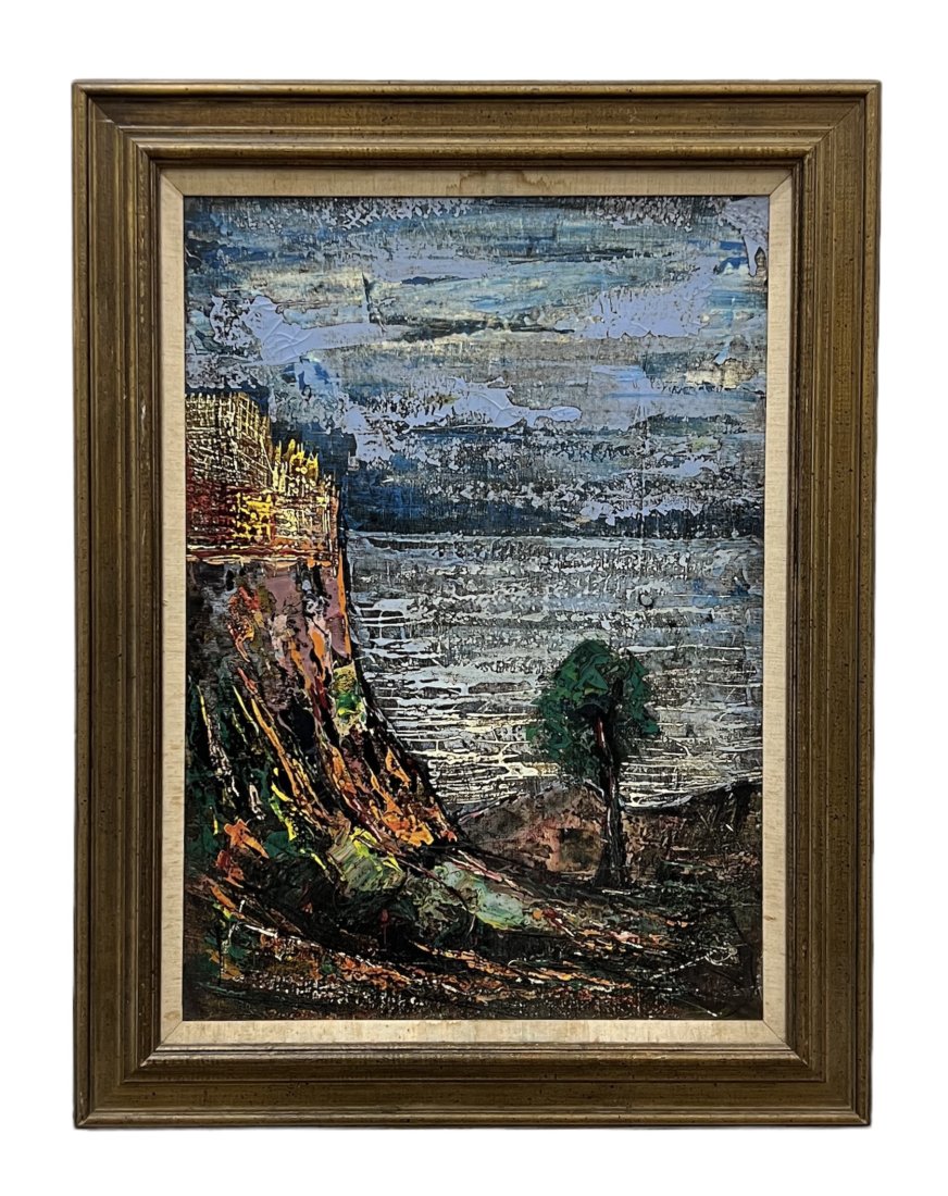 CAMILO MUEBLES (20th c, Latin American) "Roca": Oil on canvas 28 1/2 x 20 in, 34 1/2 x 26 1/2 in