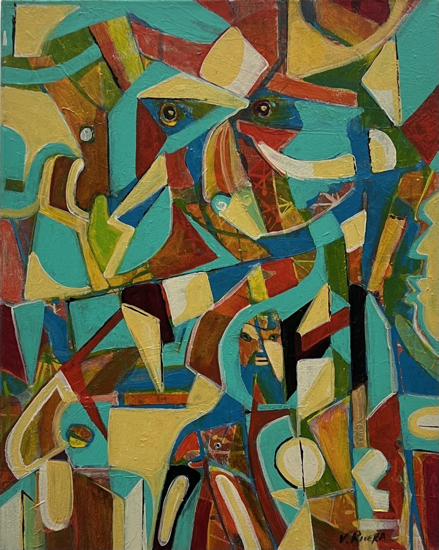 Latin American Post-Modernist Cubist Abstract Signed V. Rivera (1 of 4)