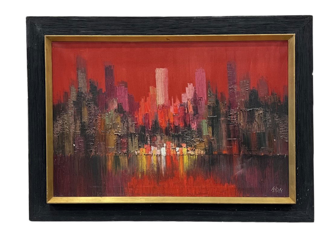 Mid-Century Modern New York City Cityscape Abstract Painting, Signed (1 of 4)