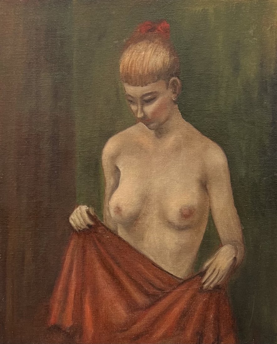 Circa 1940's Nude Portrait Of A Woman, Signed Verso: Oil on board 20 x 16 in