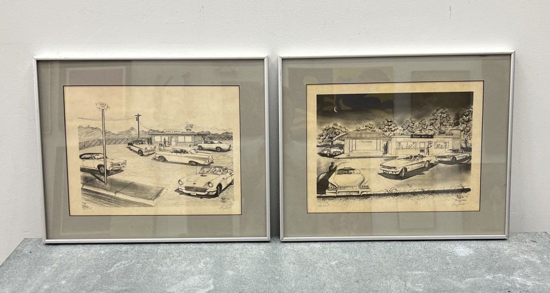 Pair Of Limited Edition Larry Johnson Signed Prints: 21 x 16 1/2 in (framed)