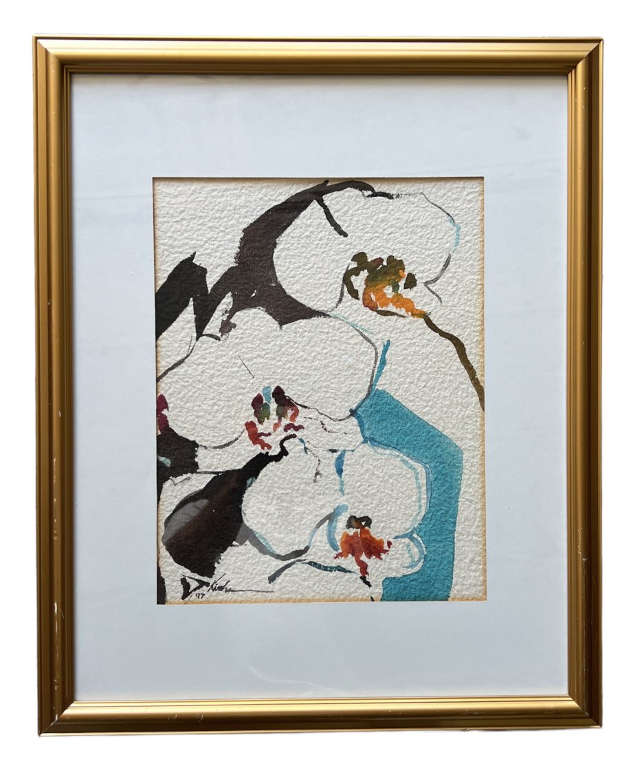 JIM KIRCHMAN (20th c, Florida) Modernist Floral: Watercolor on paper 13 1/2 x 10 1/2 in, 22 x 18 in (framed)