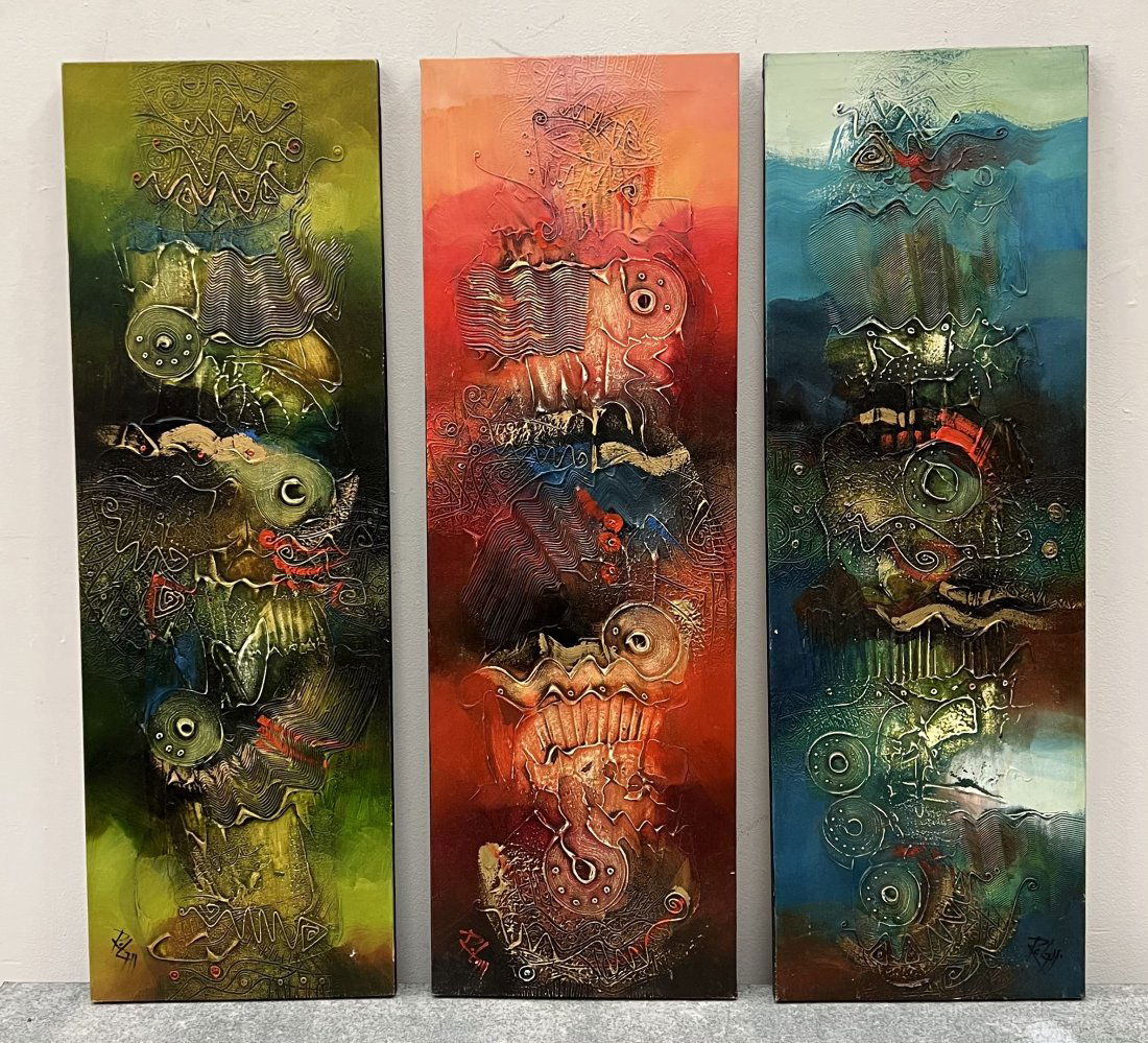 Set Of 3 Modern Cuban Abstract Paintings, Signed (1 of 3)
