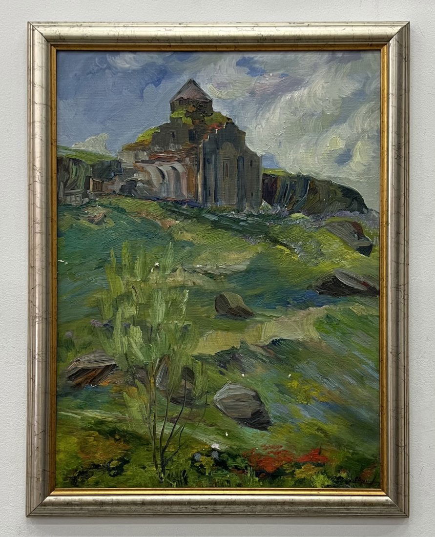 European Impressionist Landscape w/ Ruins Painting, Illegible Signature (1 of 3)