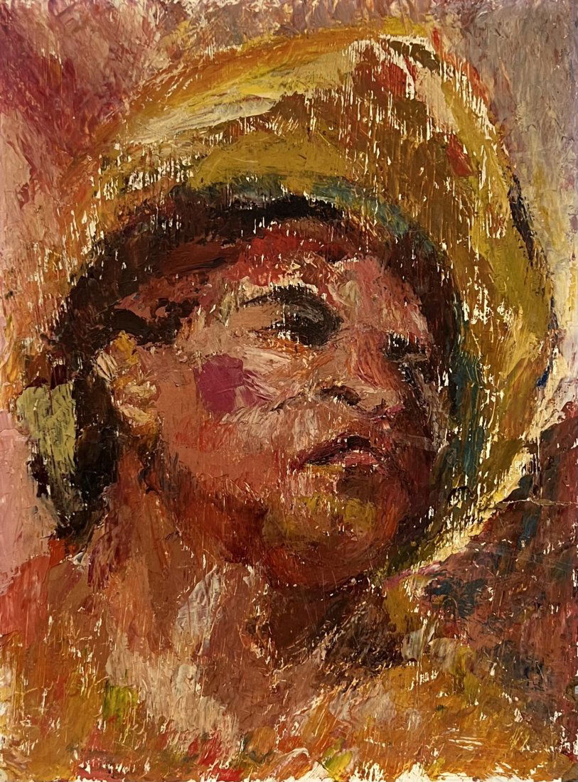 Modernist Mid-Century Abstract Black Portrait Painting (1 of 3)