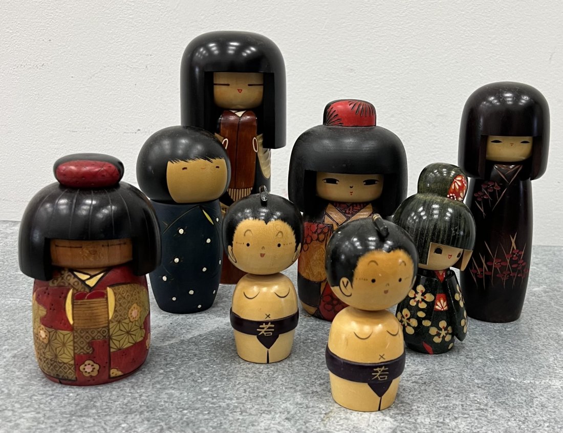 Vintage Wood Japanese Kokeshi Dolls: Size 9 inches tallest