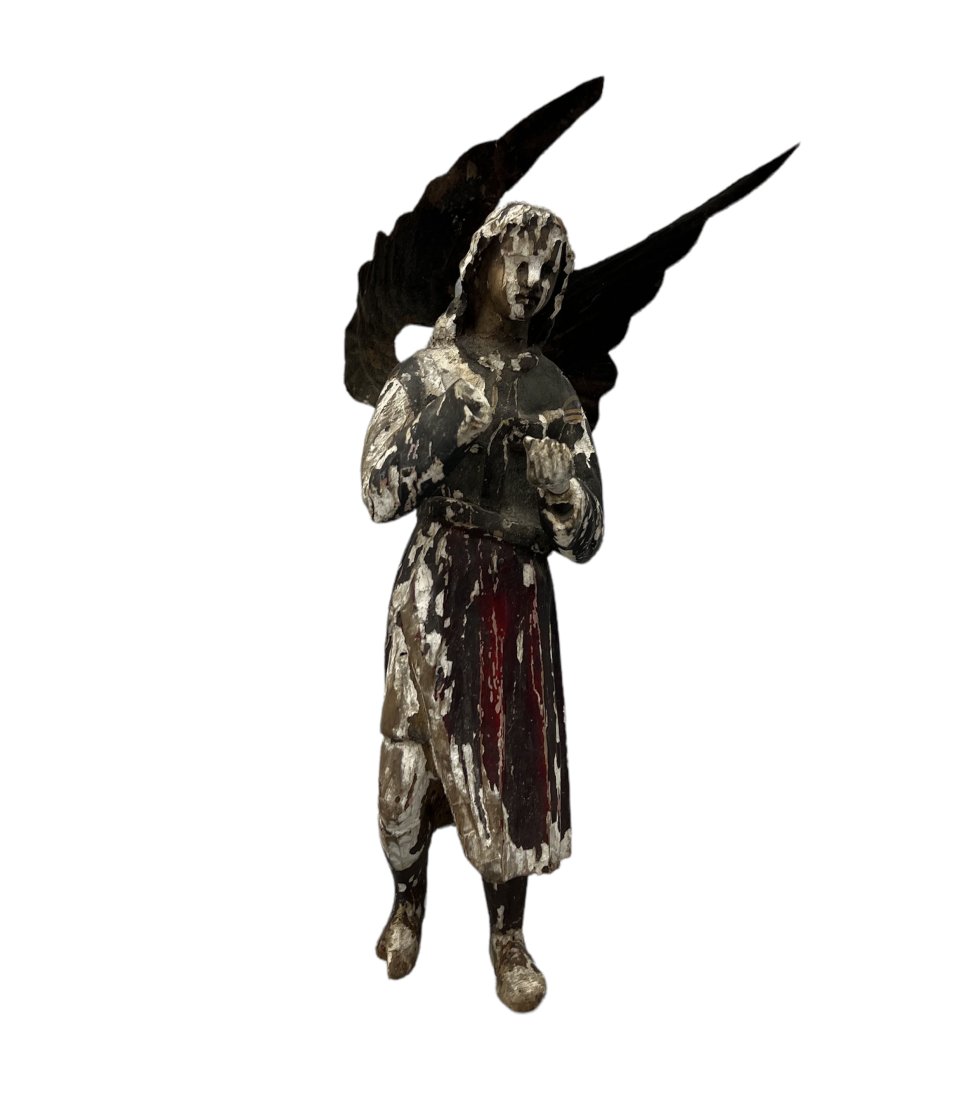 Antique Latin American Santos Sculpture w/ Metal Wings (1 of 3)