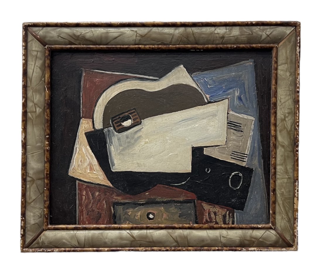 Cubist Abstract Painting: Oil on board 12 x 9 1/2 in
