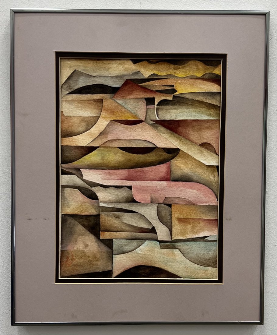 Mid-Century Modern Constructivist Watercolor Abstract: 21 x 17 in (framed)