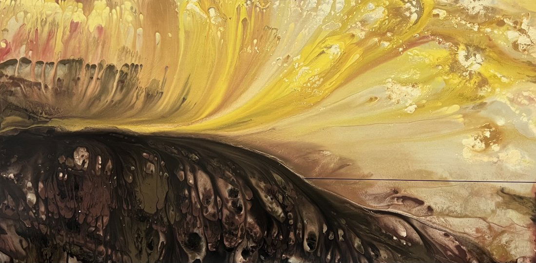 Large Brown & Yellow Mixed Media Abstract On Wood (1 of 2)