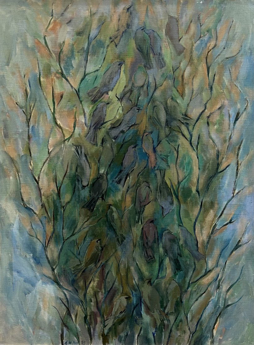 1970's Abstact Of Birds In A Tree A Signed A. Miller (1 of 4)
