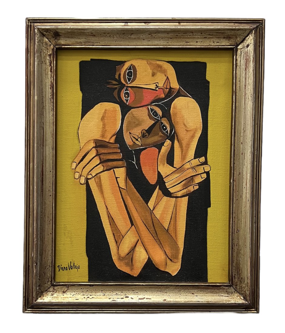 Diana Vallejo, Style Of Oswaldo GuayasamÃ­n Painting: Oil on canvas 16 x 12 in, 19 x 15 1/2 in (framed)