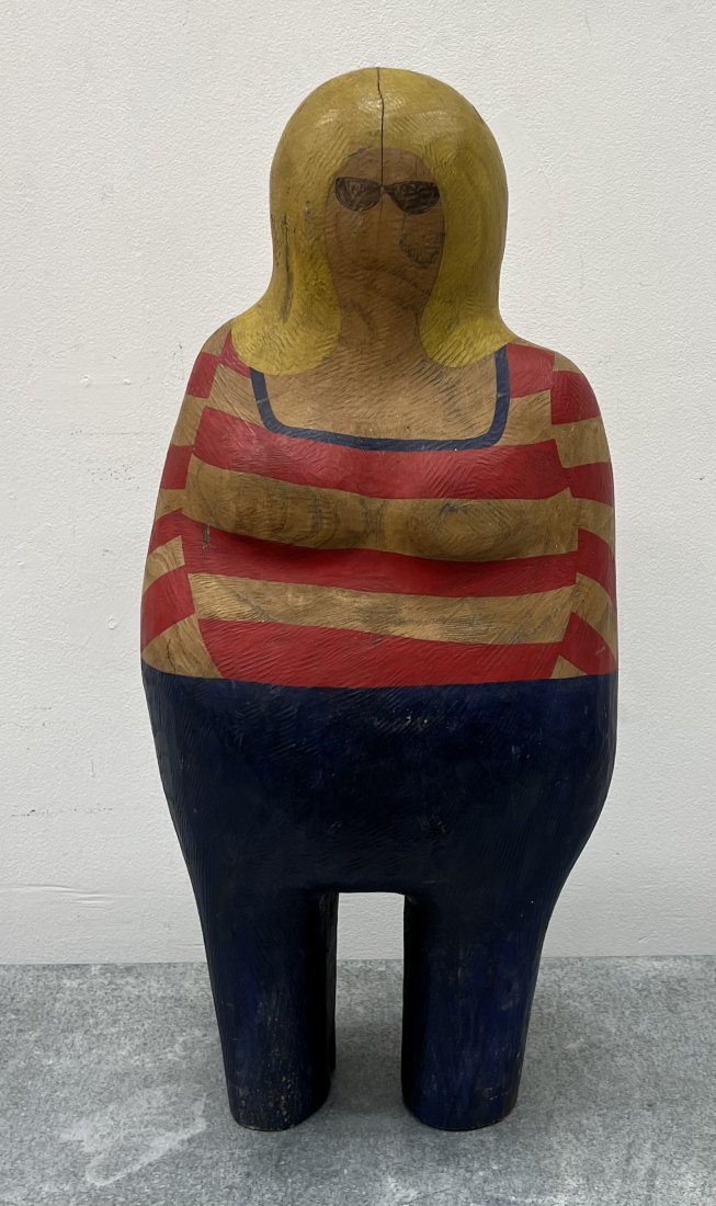 Mid-Century Modern Folk Art Carved Wooden Sculpture: 26 x 12 x 10 in