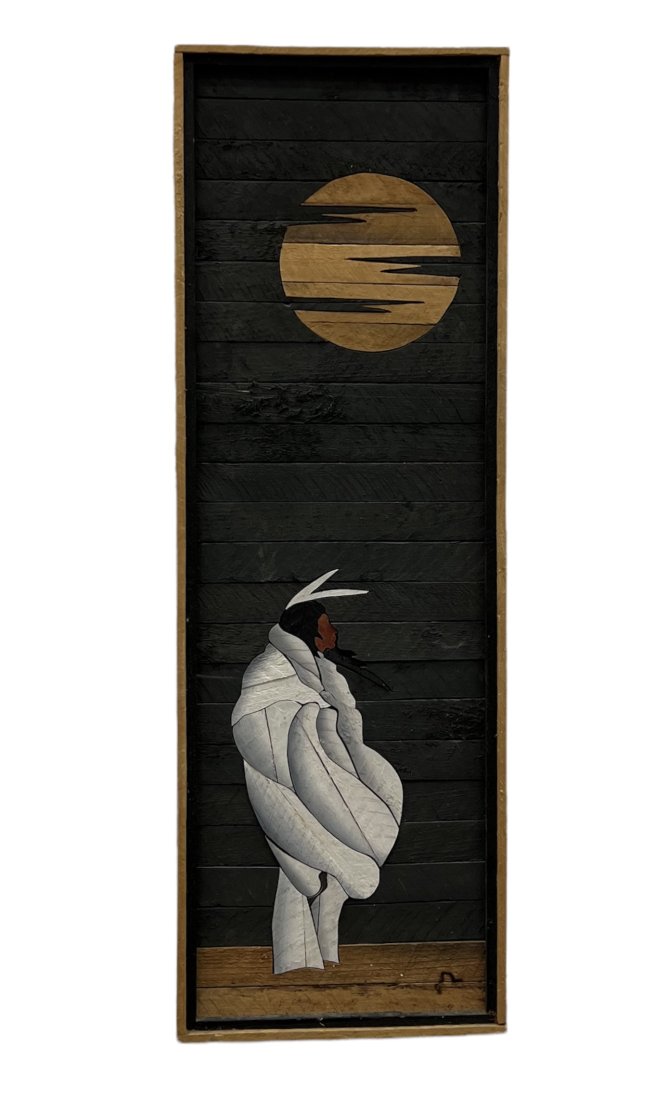 Vintage Native American Lathe Art, Marked: 36 x 12 in