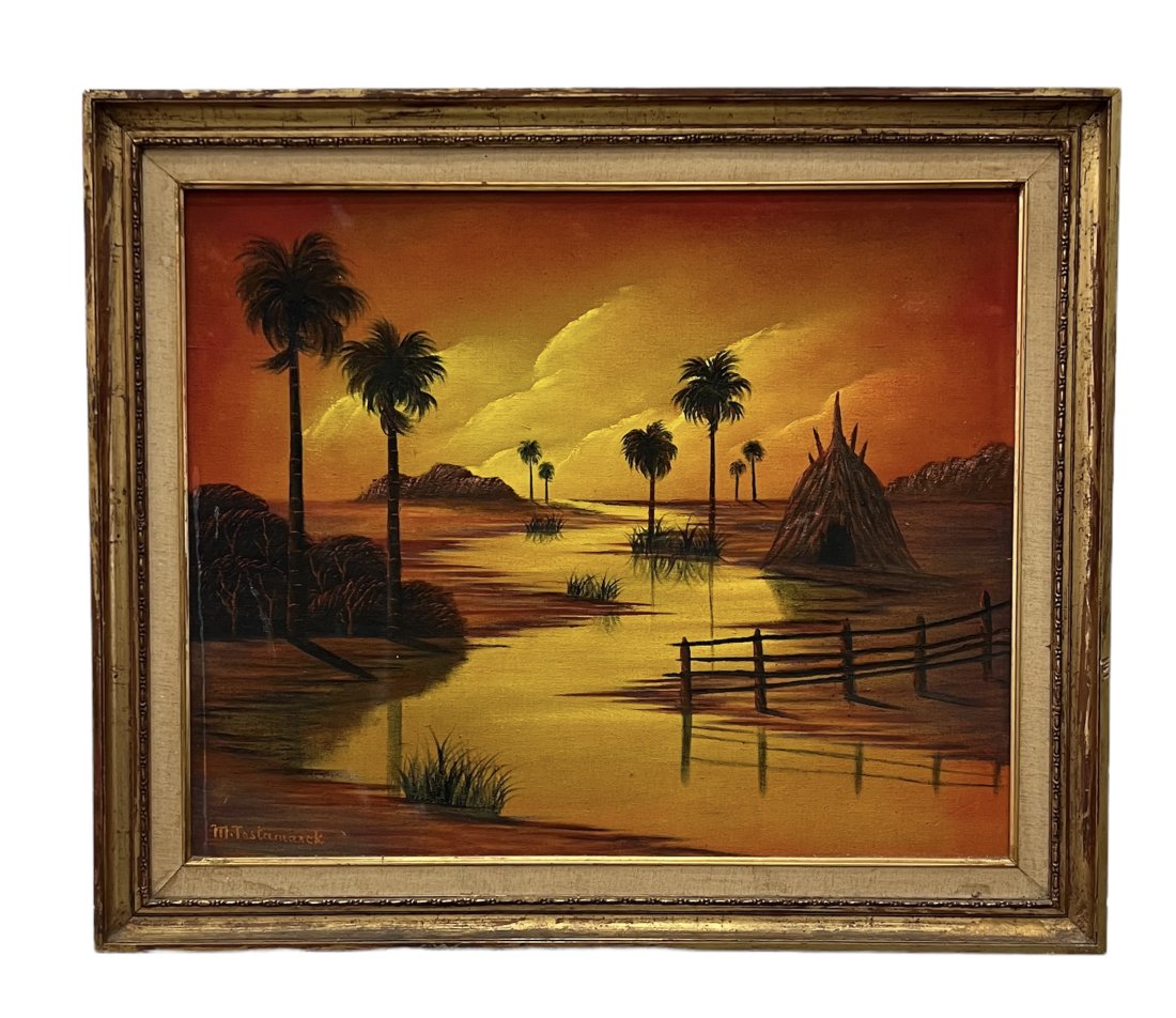 Vintage Florida Highywaymen Style Painting, Signed: 34 x 28 in, 41 1/2 x 35 in (framed)