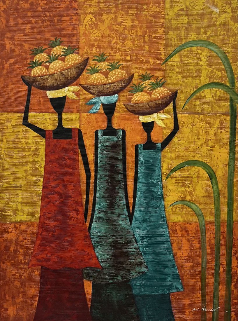 Modernist Haitian Painting w/ Figures, Signed (1 of 3)