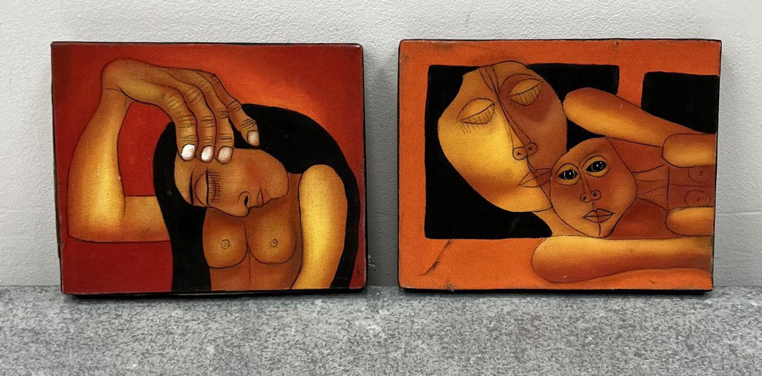Pair Of Paintings Style Of Oswaldo Guayasamin (1 of 2)