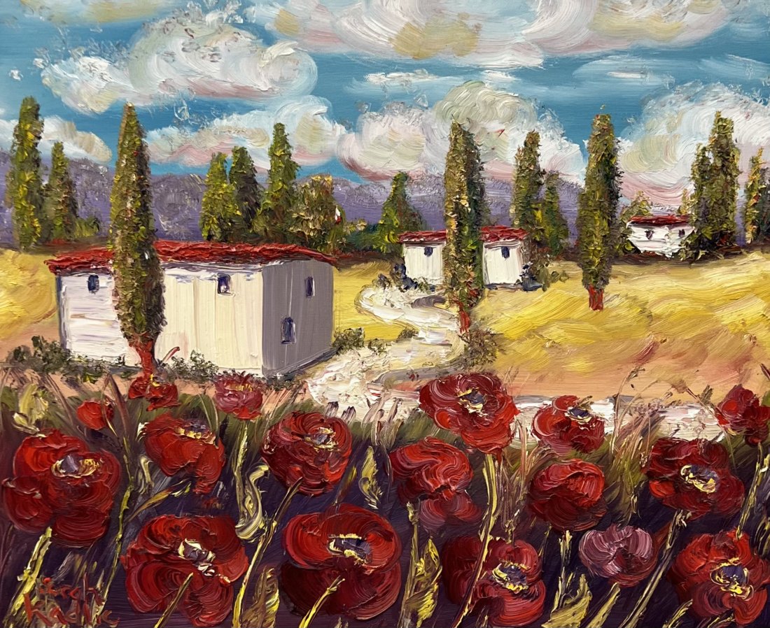 SARAH KADLIC (20th c, American) Tuscan Landscape: Acrylic on canvas 24 x 20 in