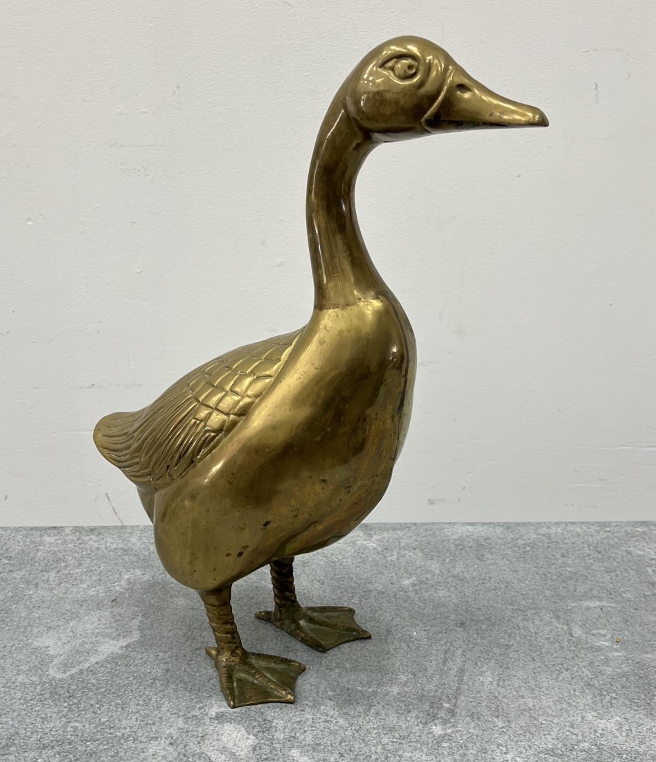 Vintage Brass Duck Sculpture: 20 x 13 x 7 in
