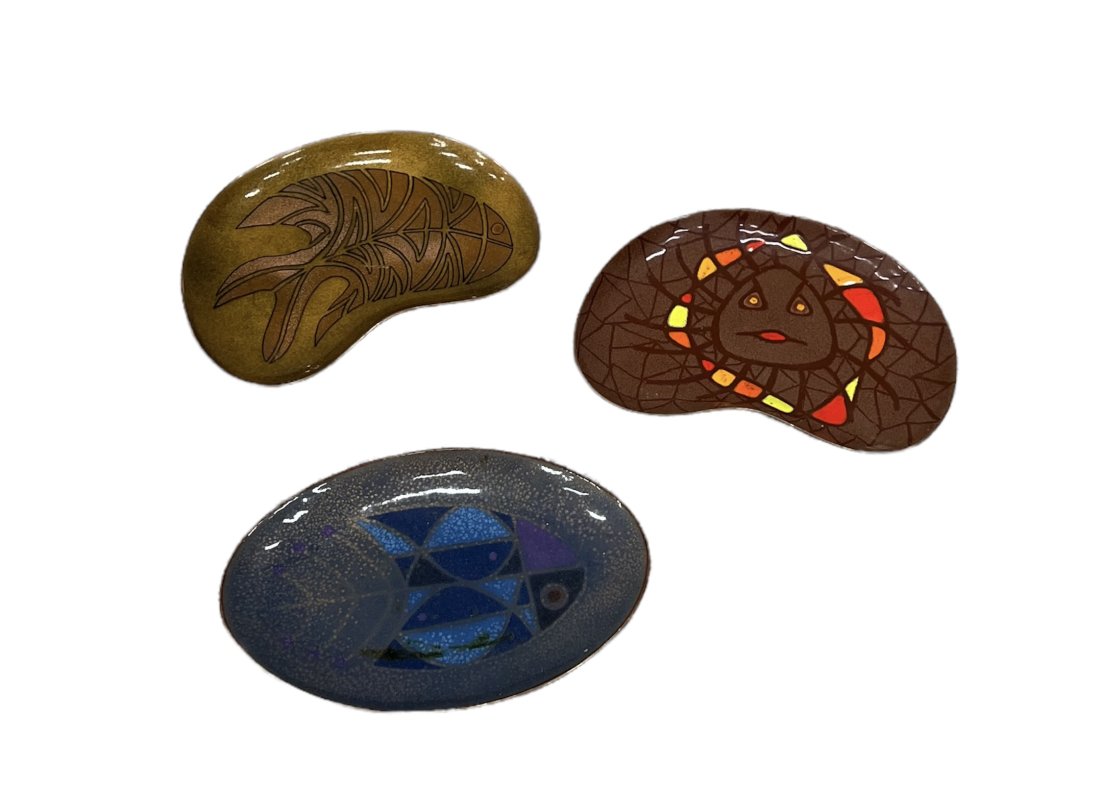 3 Los Castillo 1950's Enameled Modernist Design Copper Small Trays (1 of 2)