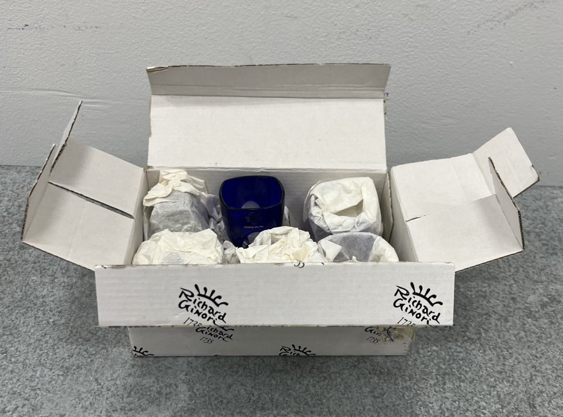 Richard Ginori 6 New In Box Cobalt Blue Crystal Shot Glasses: As pictured