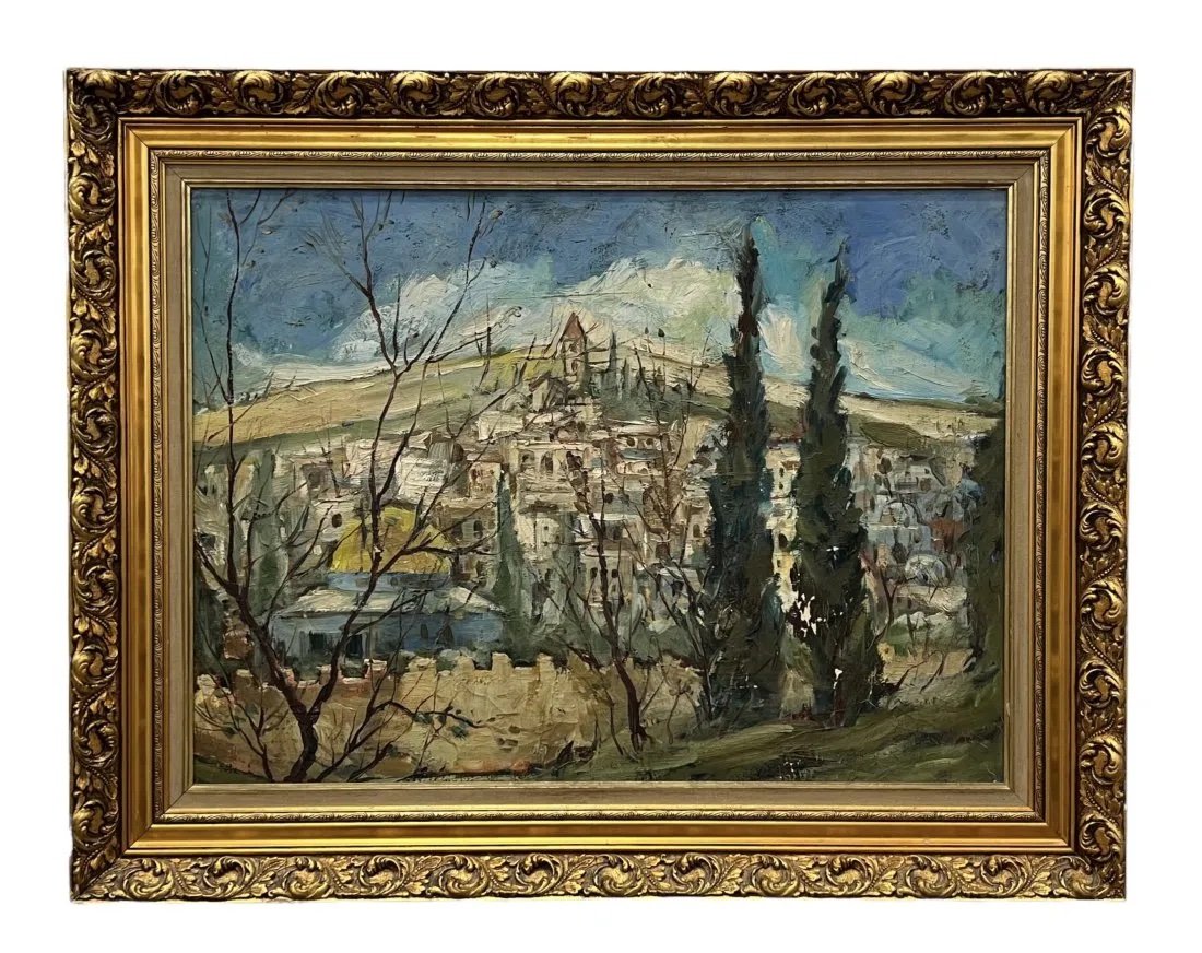 Israeli School Landscape Of Jerusalem, Good Frame: Oil on canvas 30 x 22 in, 37 x 29 in (framed)