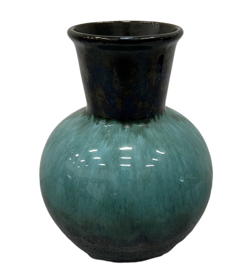 Mid-Century Terra Cotta Turquoise & Black Mexican Vase: 15 x 8 inches