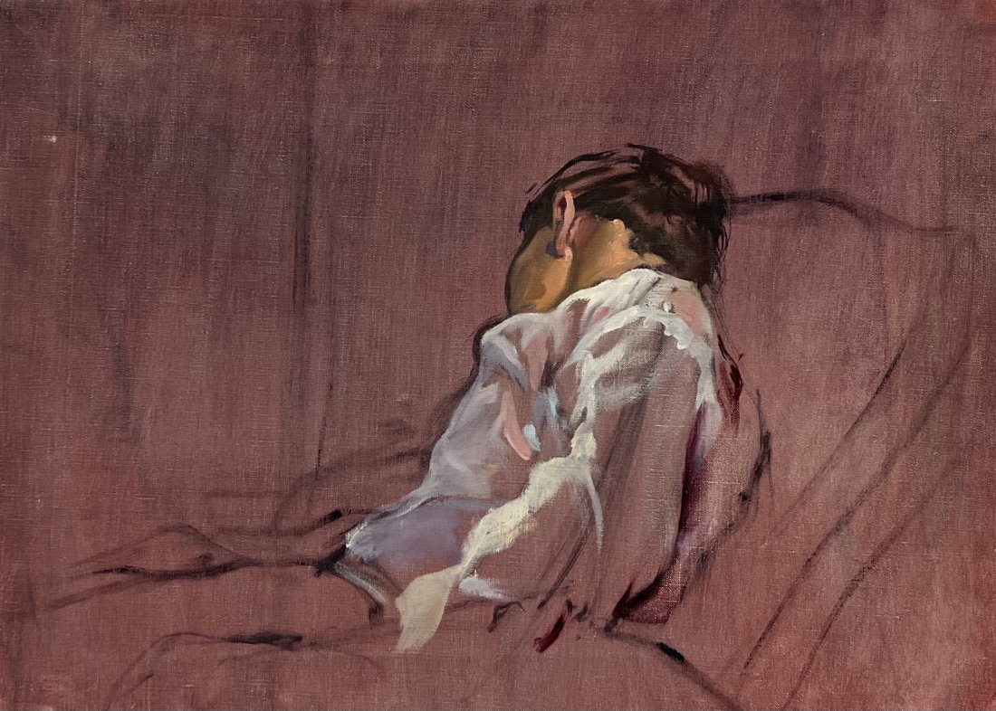 Portrait Painting Of A Woman Sleeping, Unsigned: Oil on canvas 22 x 16 in
