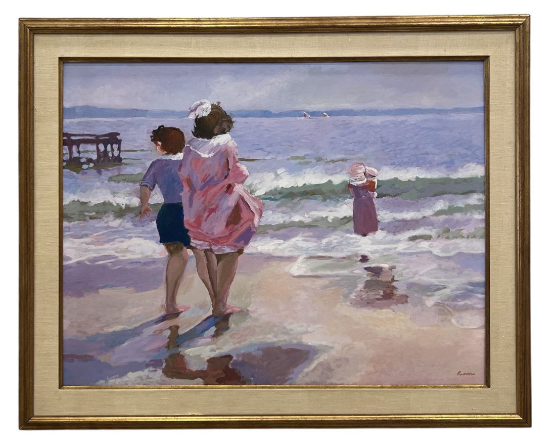 Large Impressionist Beach Scene Painting, Signed (1 of 3)