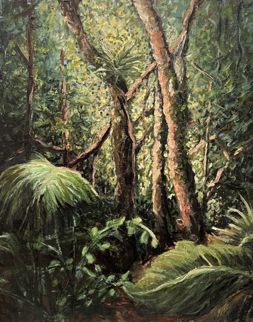 Tonalist Florida Everglades Painting, Unknown Artist: Acrylic on canvas 30 x 24 in