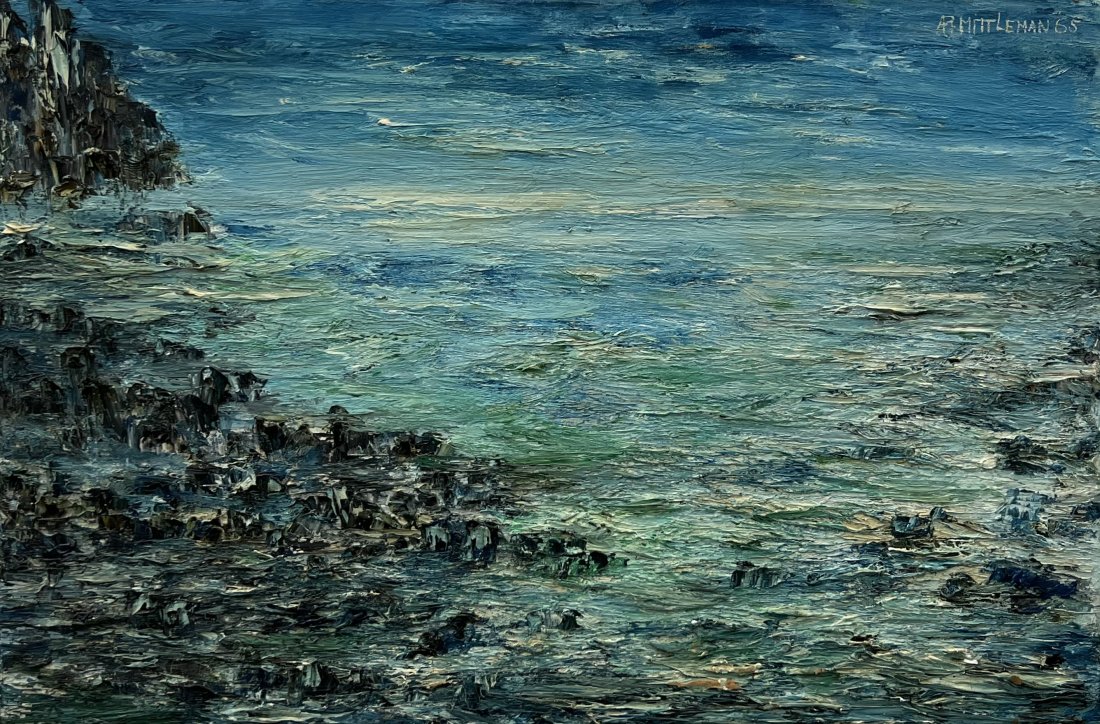 ANN MITTLEMAN (1898-1966, American) Seascape: Heavy impasto impressionist oil on canvas 36 x 24 in