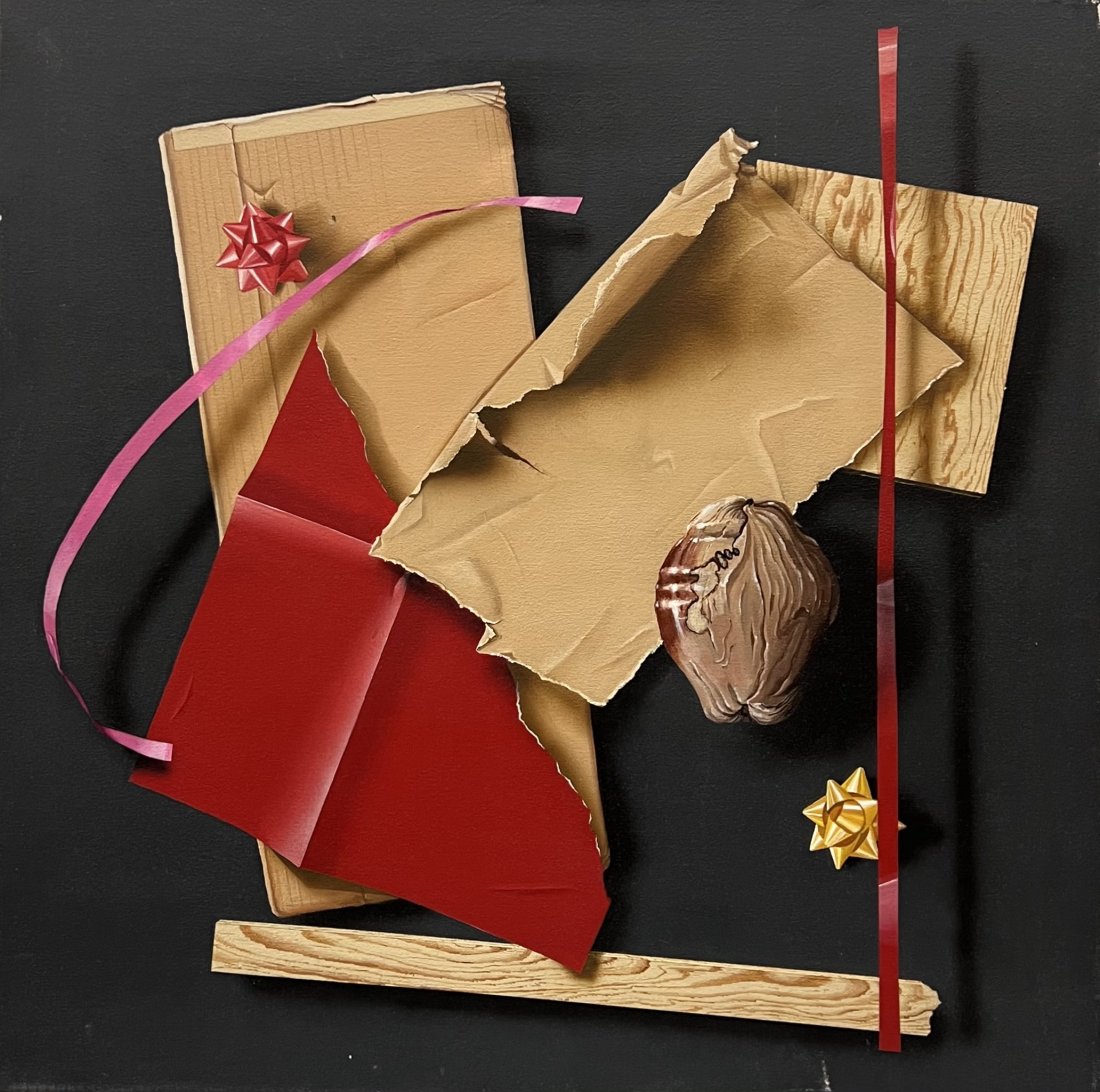PAT ROSENSTEIN (20th c, American) Still Life With Coconut: Trompe L'Oeil acrylic on canvas 36 x 36 in
