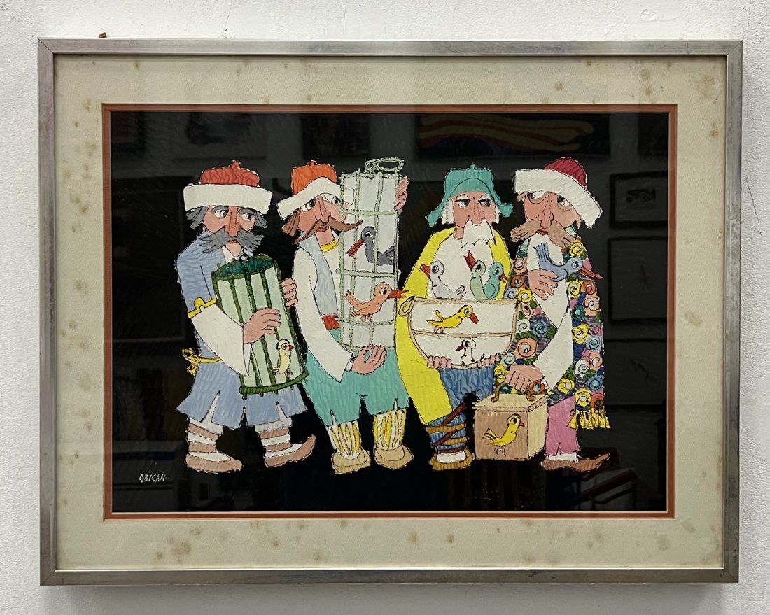 JOVAN OBICAN (1918-1986, French): Acrylic on board 21 1/4 x 15 1/4 in, 27 x 21 in (framed)