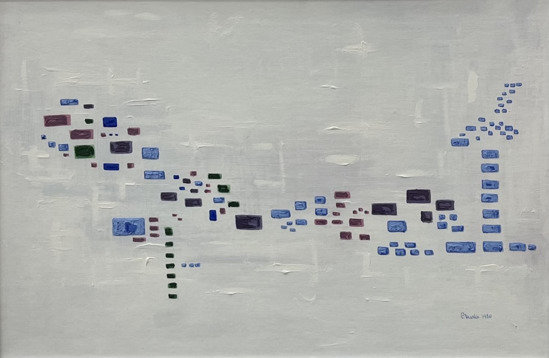 Minimalist Abstract Painting Signed & Dated 1980: Oil on board 20 x 30 in