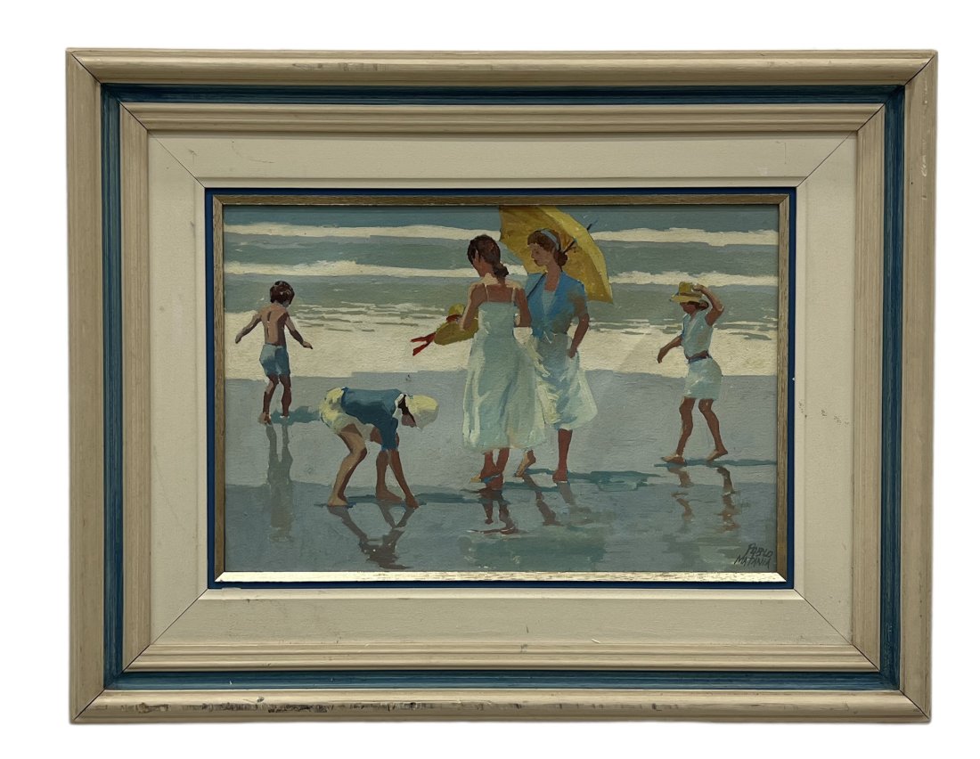 Pablo Matania (20th C, Brazil) Family At Beach