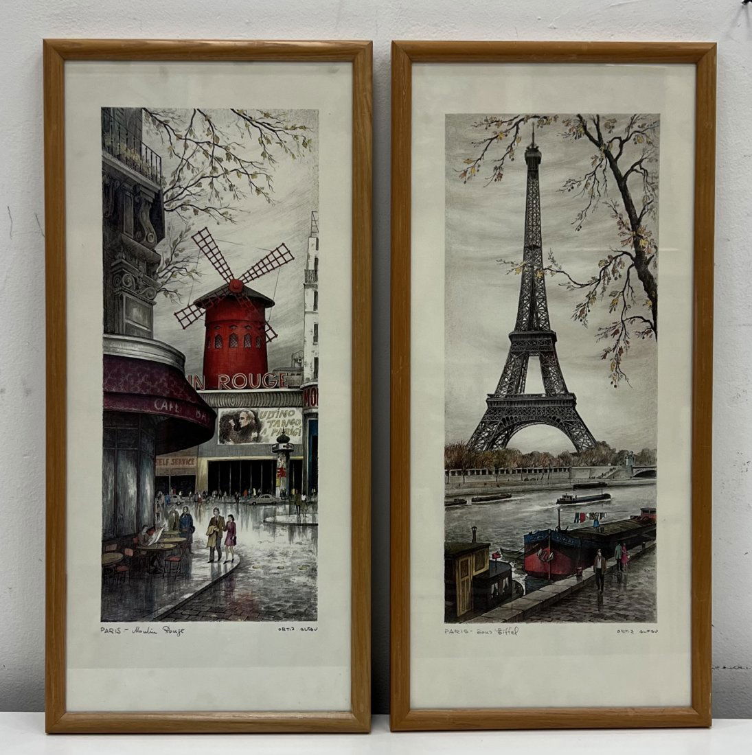Pair Of Pencil Signed Paris Prints Eiffel Tower & Moulin Rouge (1 of 3)