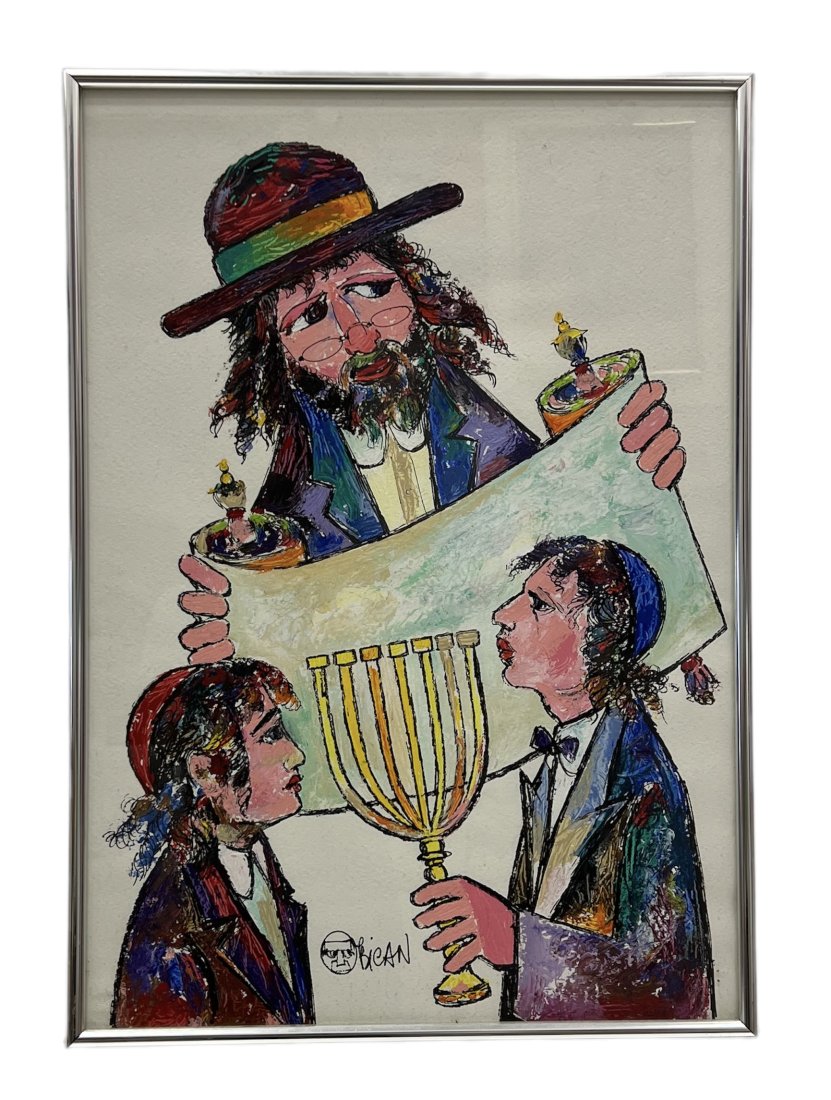JOVAN OBICAN (1918-1986, French) Jewish Genre: Acrylic 29 1/2 x 21 in (framed)