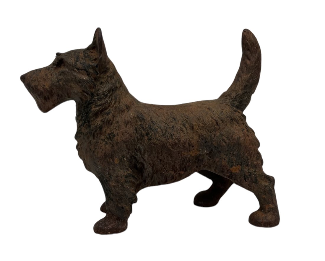 Antique Cast Iron Terrier Dog Doorstop: 11 x 8 1/2 x 3 in