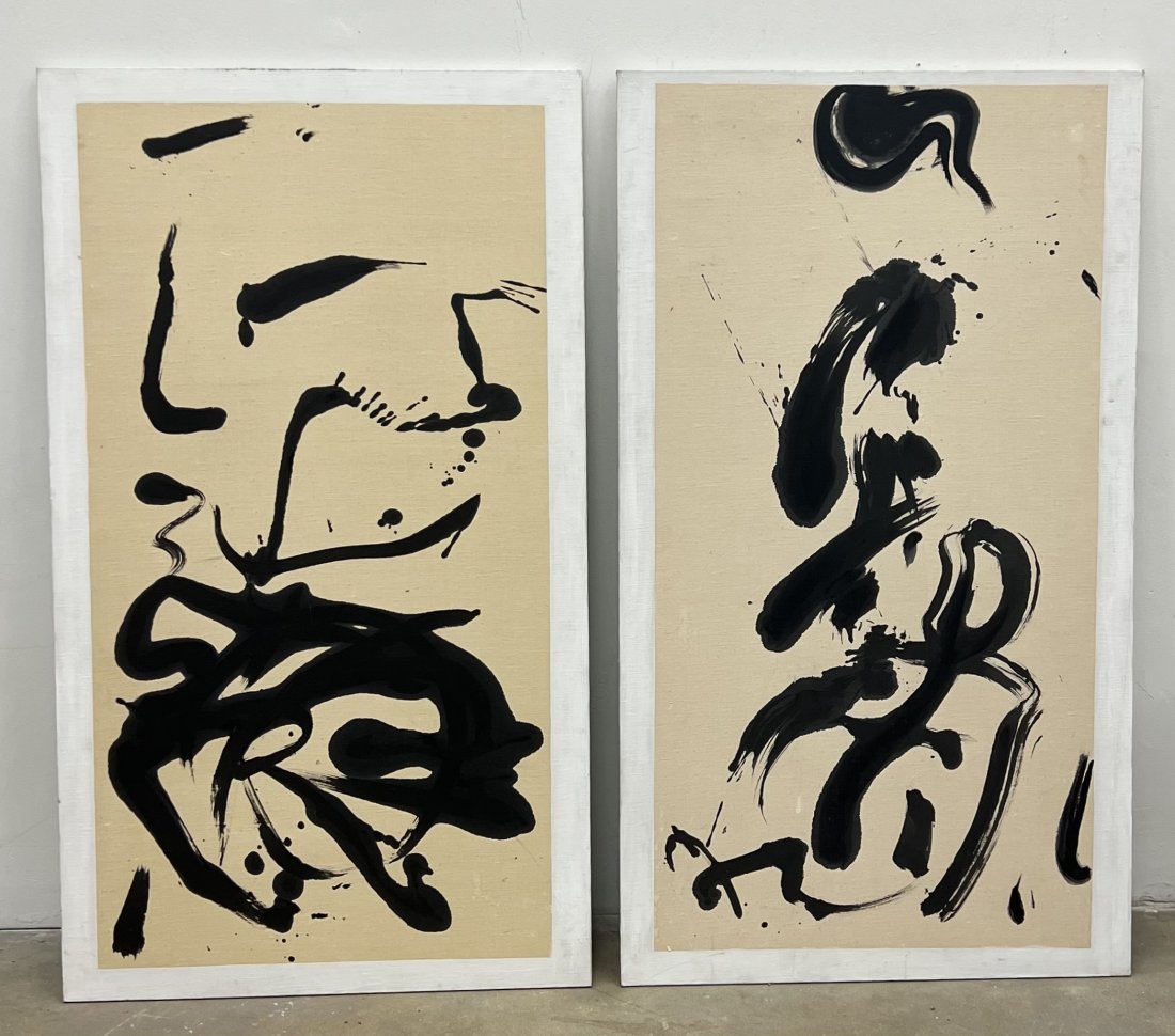 LIA SCHELKENS (20th c, Belgian) Pair Of Large Black & White Abstracts (1 of 2)